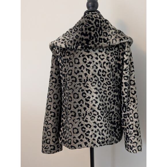 Alice + Olivia Leopard Faux Fur Coat Gray Black S - Picture 4 of 9